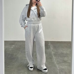 Light Gray Zip Hoodie & straight Leg Sweatpants Set